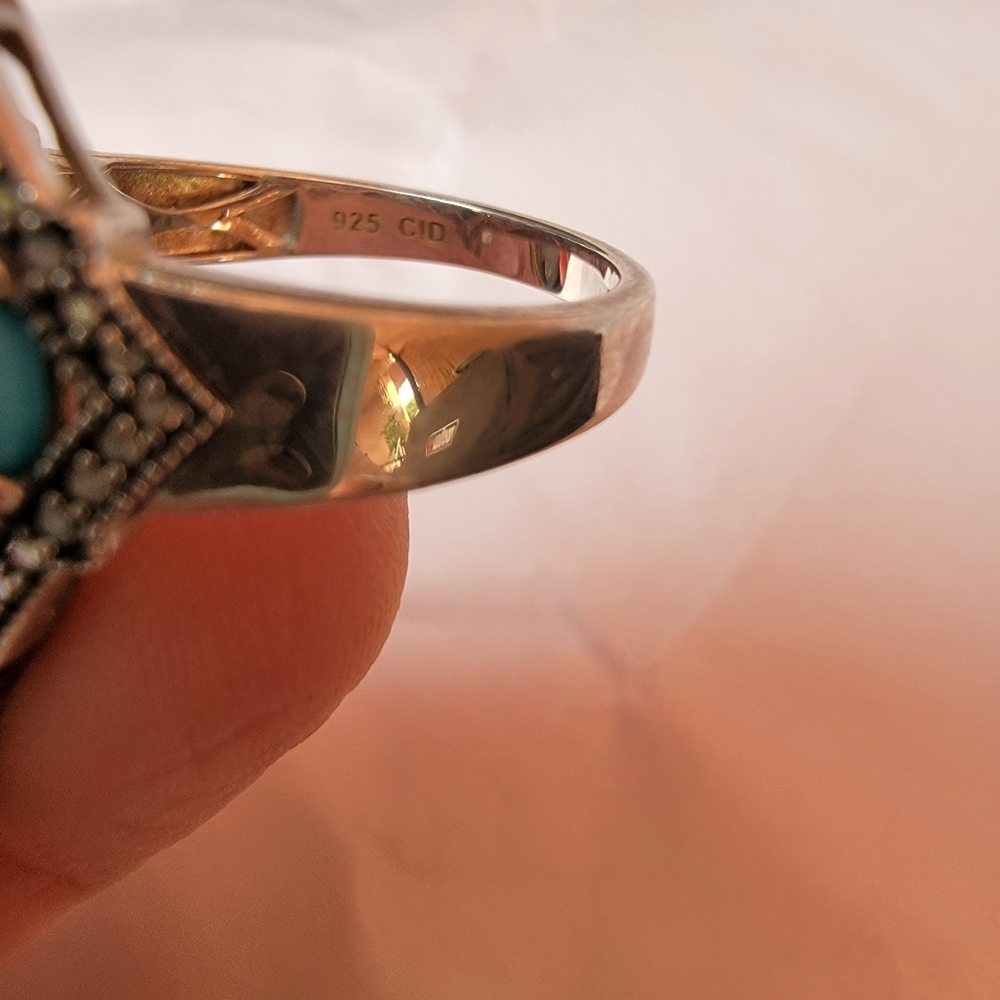 Sleeping Beauty Turquoise and Diamonds Sterling Ring - Picture 4 of 5